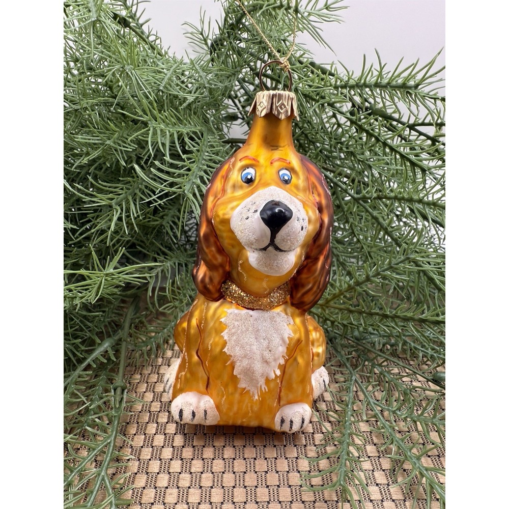 Vintage‎ Style Glass Dog Ornament Spaniel Hand Painted Glitter Christmas  Decor
